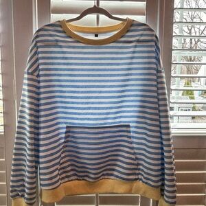 Amazon Blue and White Striped Sweatshirt with Yellow Trim